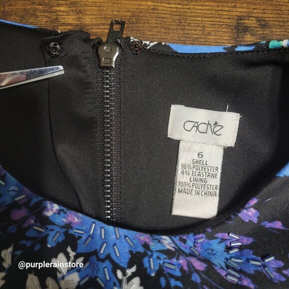 Cache Floral Beaded Bodycon Dress 6 Scuba knit Ethereal Dark Coquette Whimsy - Picture 5 of 10